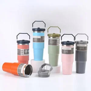 30oz Vacuum Insulated Water Bottle with Flip Straw and Handle for Children