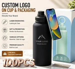 32oz Double-Layer Stainless Steel Water Bottle with Magnetic Phone Holder