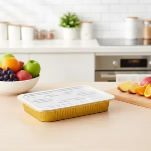3500ml 4670ml Disposable Golden Rectangle Aluminum Foil Lunch Boxes with Plastic Lids for Barbecue and Takeout