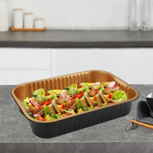 3500ml 9×13 Inch Heavy-Duty Aluminum Foil Lunch Box Container with Lid for Food Packing and Delivery