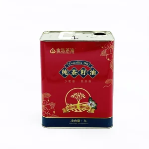 3L Rectangle Tinplate Edible Oil Can with Plastic Lid for Olive Oil Packaging and Offset Printing