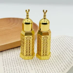 3ml Arabic Style Metal Cover Hexagon Shape Glass Essential Oil Bottles With Glass Stick