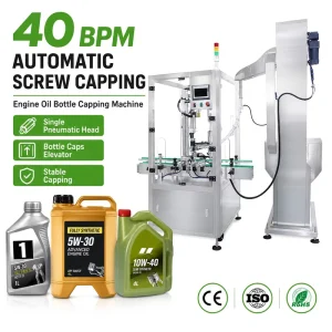 40 BPM Single-Head Automatic Pneumatic Screw Capping Machine with Cap Elevator for Engine Oil Bottles