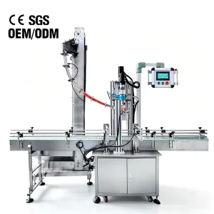 45 Pieces/Min CM100 Single-Head Servo Motor Screw Capping Machine with Cap Feeder Elevator for Glass and Plastic Bottles