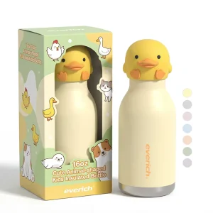450ml Kids’ Double-Wall 18/8 304 SUS Water Bottle BPA-Free Leakproof Cute Animal-Shaped Design