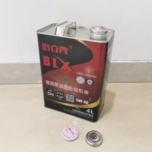 4L Rectangle 5W40 Motor Oil Tinplate Can with Pressure Cap and Plastic Spout