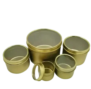 4oz 8oz Gold Cylinder Tinplate Container with Window for Candy Snacks and Pet Food