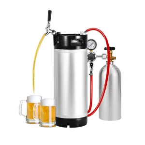 5 Gal 19L Cornelius Keg with Dual Rubber Handle CO2 Regulator Ball Lock Tap Self-Closing Beer Tap Faucet for Homebrew