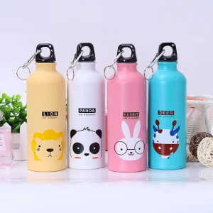 500ml Single-Wall Aluminum Water Bottle with Cartoon Print for Kids