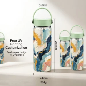 500ml Slim Insulated Water Bottle Custom Logo 304 Stainless Steel Vacuum Flask Factory OEM Sport Bottle Loop Lid 17oz