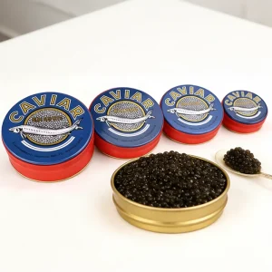 50g 100g 125g Vacuum-Sealed Food-Grade Tinplate Caviar Can with Gold or Blue Packaging