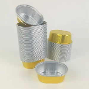 50ml Gold Oval Aluminum Foil Cups for Pudding Cheesecake Disposable Baking Takeaway Containers Heat Resistant for Air Fryer Oven