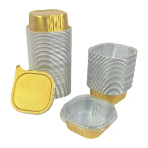 50ml Square Disposable Thickened Aluminum Foil Container High Temperature Resistant Gold Baking Cup for Cake and Dessert