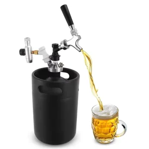 5L Mini Beer Keg Growler Kit Portable Ball-Lock Pressurized Beer Barrel with Carbonated Tap Dispenser and CO2 Charger