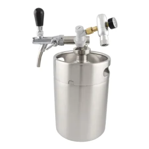 5L Pressurized Stainless Steel Mini Keg Growler Kit with CO2 Regulator for Homebrew and Craft Beer