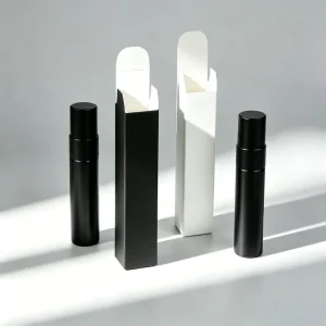 5ml 10ml Frosted Glass Mini Perfume Bottle with Sprayer Screen-Printed Black Round Tube Vial Refillable with Box
