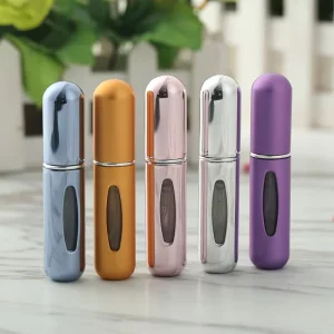 5ml Aluminum Cosmetic Perfume Atomizer, Travel Size, Refillable, Frosted Surface, Screw Cap