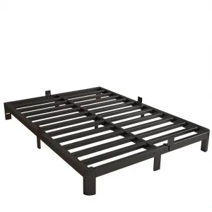 6 Inch Full Size Traditional Black Metal Bed Frame Heavy Duty Steel Platform Support No Box Spring Needed School Bedroom Hotel