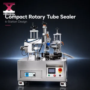 6-Station Rotary Tube Sealing Machine, SUS304 Steel Pneumatic Turntable Sealer with Custom Holder for Toothpaste