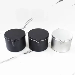6 oz Empty Round Black Metal Tin Can Jar for Massage Oil and Candles With Spout