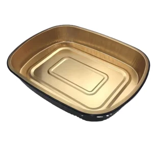 60 oz Smooth Wall Black Gold Aluminum Foil Container 11″ Rectangular Luxury Takeout Pan for VIP Catering Premium Food Box