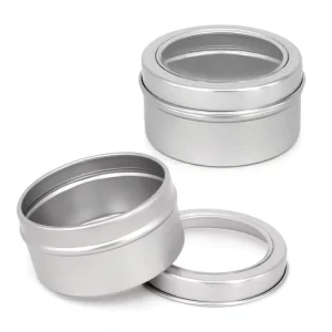 60g Empty Aluminum Tin Jar with Clear Window Lid Reusable Sealed Container for Tobacco
