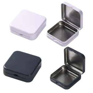 60x60x20mm Food-Grade Recyclable Square Tinplate Storage Box with Hinged Lid for Candy, Coins, and Soap