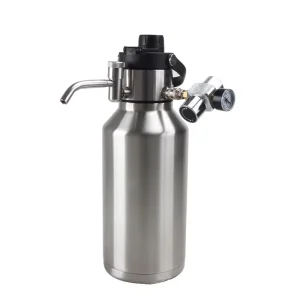 64oz Stainless Steel Carbonated Growler Keg Beverage Dispenser with Bar Tap and Regulator for Draft Homebrew and Craft Beer