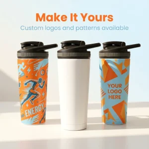750ml Stainless Steel Shaker Bottle, Odor-Resistant Metal Protein Mixer Cup with Laser Logo