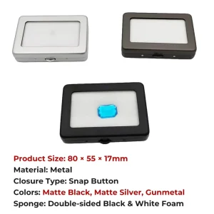 80x55x17mm Snap Button Metal Box Clear Window Single Loose Stone Display Reversible Foam Gem Case