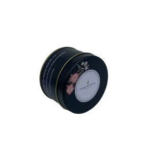 85mm X 55mm Round Metal Storage Tin Canister with Airtight Lid Black with Gold Trim for Tea Coffee Cosmetics with Custom Logo