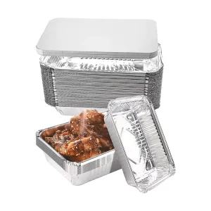 8×4 Inch No.6A 18 Oz Heavy-Duty Disposable Aluminum Foil Takeaway Tray with Lids