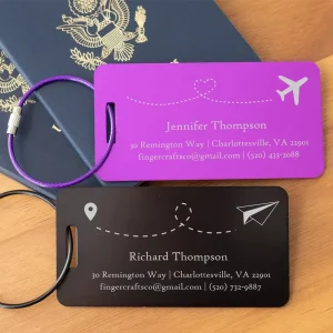 90MM*50MM Rectangle UV Printed Anodized Aluminum Cruise Luggage Tag with Laser Engraved Logo