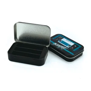 95*60*20mm Small Rectangular Black Custom Hinged Metal Tin Box for Chocolate and Mint Candy