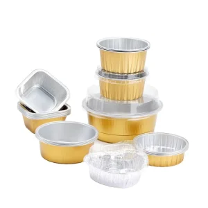 ABL Food Packaging Colored 350ML 12.3oz Dessert Aluminium Foil Tray Baking Cup Dessert With Lid Airline Food Container