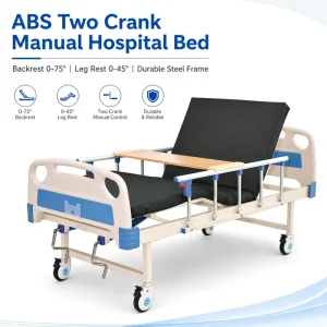 ABS 2 Crank Manual Hospital Bed Adjustable Nursing Home Care Patient Bed with Guardrails