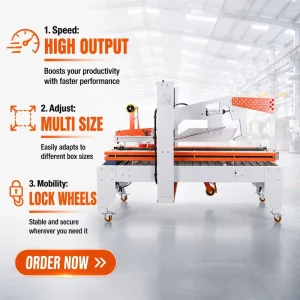 AC110-240V Automatic Carton Box Case Sealing Machine with Folding Flap Closer