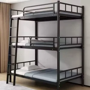 Adjustable Steel Metal 3-Person Triple Bunk Bed Frame Space-Saving Design Modern Velvet Upholstery for Adult Apartments Hotels