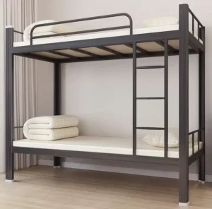 Adult 2 Tier Foldable Metal Bunk Bed with Mattress Flat Packing Modern Design for Bedroom Hotel & School Use