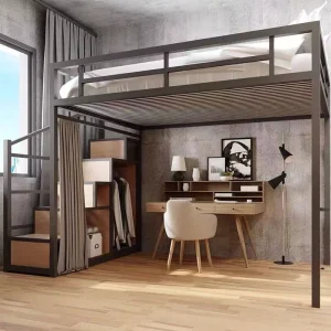 Adult Loft Bed School Home Hotel Hostel Use Bunk Bed Frame Size Metal Bedroom Furniture OEM Modern Customized Extendable