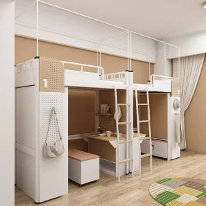 Adult Steel Bunk Beds Full Cover Modern Design Eco friendly Powder Coating Durable Bedroom Apartment Furniture Desk