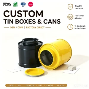 Airtight Customized Cylindrical Airproof Metal Tin Coffee Tea Box Round Black Tea Tin Can With Plug in Lid