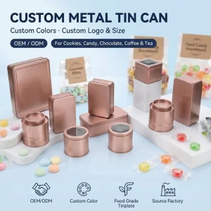Airtight Food Grade Metal Tin Box for Candy Cookie Pastry Tiramisu Chocolate Printed Empty Tinplate Packaging Tin Box