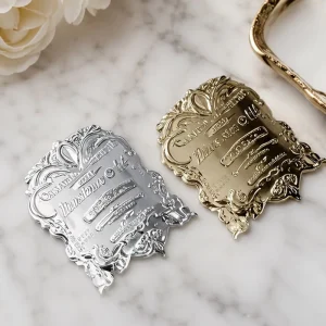 Antique Carved Ornate Frame Custom Embossed Metal Tags Two-Tone Gold Silver Logo Decor Metal Label