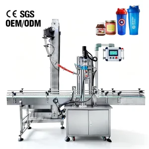 Automatic 1-Wheel Capping Machine for Honey and Jam Jars and Straw Cups with Feeder Elevator