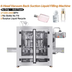 Automatic 6-Head Vacuum Filling Machine with Back-Suction, 1200-2400 BPH, for Low-Viscosity Liquids
