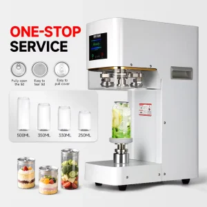 Automatic Beverage and Plastic Cup Sealing Machine for Juice Cans, Cups, and Jars