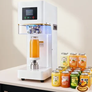 Automatic Can Sealing Machine for Plastic Bottles, Jars and Cups with Aluminum Lid