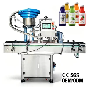 Automatic Four-Wheel Glass Jar and Plastic Bottle Capping Machine with Vibratory Feeder Elevator