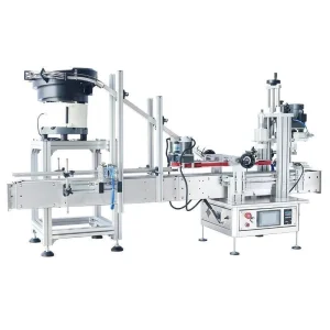 Automatic Lid Twist Off Capping Machines 4 Wheel Bottle Screw Capping Machine With Lids Sorting Feeder